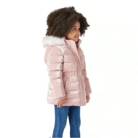 New Members Mark Toddler Sz. 4T Puffer Jacket Pink Removable Faux Fur Hood NWT - Picture 5 of 12
